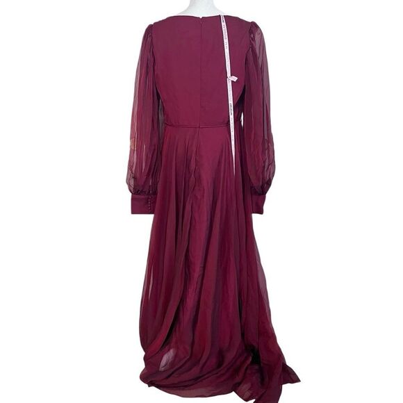 Mac Duggal Deep Garnet Sheer Blouson Sleeve Surplice Gown Size 12 NEW MSRP $398 - Picture 9 of 9